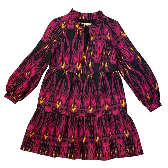 Marie Oliver Silk Tiered Mini Dress - Fushcia Gold Purple Black - Size S - www.disolcolor.com Marie Oliver Silk Tiered Mini Dress - Fushcia Gold Purple Black - Size S - www.disolcolor.com
